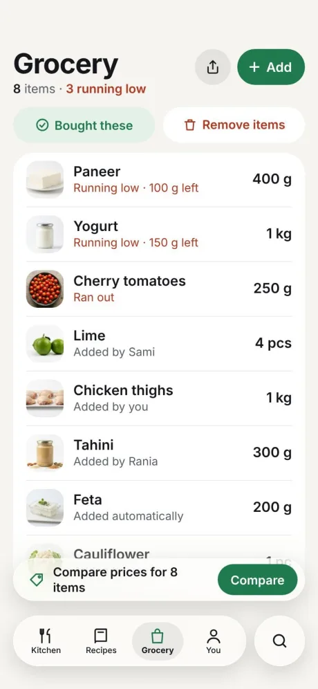 Grocery list screen